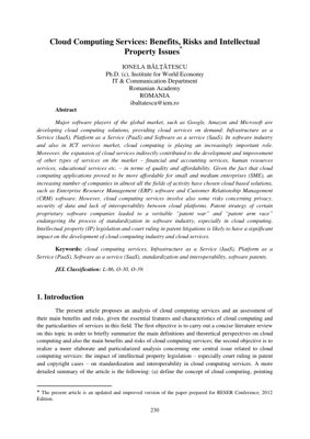 Capa do documento PDF - Serviços de Computação em Nuvem: Benefícios, Riscos e Análise do Impacto na Propriedade Intelectual