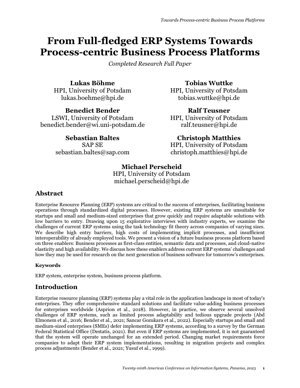 Couverture du document PDF - Des ERP aux plateformes de processus métier centrées sur les processus : une vision pour les entreprises agiles